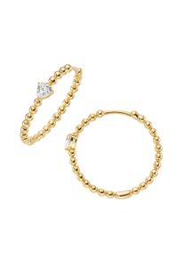 Paar Creolen Firetti "Schmuck Geschenk Silber 925 Ohrschmuck Ohrringe Kugeloptik Herz", gelbgoldfarben, kristallwei&szlig;, kristallwei&szlig;, Ohrringe, Damen, 25,5mm, Silber 925 (Sterlingsilber), Paar Creolen, mit Zirkonia (synth.)