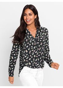 Langarmbluse Inspirationen, Damen, Gr. 40, schwarz, wei&szlig;, bedruckt, 100% Viskose, gemustert, V-Ausschnitt, Blusen Langarmbluse