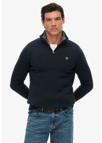 Strickpullover Superdry "COTTON KNIT HENLEY", Herren, Gr. 3XL, soft navy, Strick, Obermaterial: 100% Baumwolle, unifarben, slim fit h&uuml;ftlang, Rundhals, Rippb&uuml;ndchen, Pullover Strickpullover