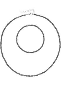 Ketten und Armband Set Firetti "Multipack Schmuck Geschenk Armkette Halskette", silber (silberfarben, grau, grau), Schmuck_Sets, Damen, Elasthan, Messing, Polyester, Ketten und Armband Set, facettierte Edelsteine