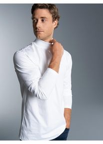Longsleeve TRIGEMA "TRIGEMA Langarm Shirt mit Stehkragen", Herren, Gr. L, wei&szlig;, Single Jersey, 100% Baumwolle, Basic, lang, ohne Ausschnitt, Shirts Longsleeve