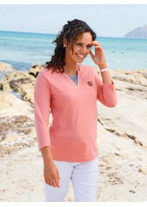 3/4-Arm-Shirt Casual Looks "Shirt", Damen, Gr. 46, flamingo, 50% Baumwolle, 50% Modal, gemustert, unifarben, V-Ausschnitt, Shirts 3/4-Arm-Shirt