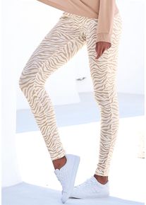 Schlafhose Lascana, Damen, Gr. 44/46, N-Gr, braun (ecru, nougat), Single Jersey, Obermaterial: 92% Baumwolle, 8% Elasthan, gemustert, figurbetont kn&ouml;chellang, Hosen Schlafhose, in weicher Stretch-Qualit&auml;t