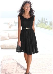 Spitzenkleid Lascana, Damen, Gr. 42, N-Gr, schwarz, Spitze, Obermaterial: 98% Polyamid, 2% Elasthan. Futter: 95% Viskose, 5% Elasthan, unifarben, festlich, figurumspielend ca. Mitte Oberschenkel, Rundhals, Kleider Spitzenkleid, mit breiten Tr&auml;gern, elegantes Sommerkleid, festlich, Topseller
