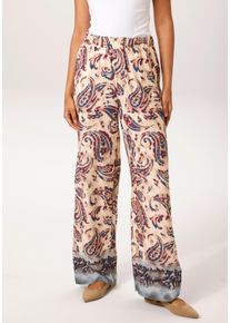 Schlupfhose Aniston CASUAL, Damen, Gr. 46, N-Gr, bunt (hellbeige, marine, bordeaux, sand, hellblau, grau, hellbraun), Web, Obermaterial: 100% Viskose, Paisley, bedruckt, gemustert, weit bodenlang, Hosen Schlupfhose, mit trendigem Paisley-Druck und Bord&uuml;re am Saum - NEUE KOLLEKTION
