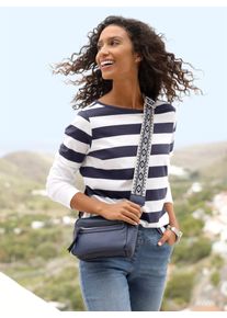 Langarmshirt Heine "Shirt", Damen, Gr. 36, blau (ecru, marine, geringelt), 100% Baumwolle, bedruckt, gemustert, gestreift, mehrfarbig, U-Boot-Ausschnitt, Shirts Langarmshirt