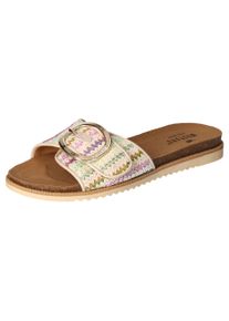 Pantolette Mustang Shoes, Damen, Gr. 41, beige (beige pastellfarben), Synthetik, Flechtoptik, Schuhe Pantolette, Flats, Sommerschuh, Sandale in Flechtoptik