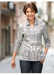 Langarmshirt Classic Basics "Winter-Shirt", Damen, Gr. 42, beige (ecru, grau, bedruckt), 100% Baumwolle, gemustert, mehrfarbig, ohne Ausschnitt, Shirts Langarmshirt