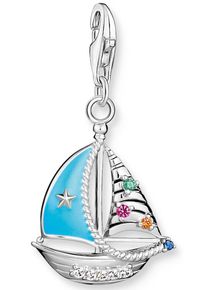 Charm-Einh&auml;nger Thomas Sabo "Segelboot", blau (silberfarben, mehrfarbig, t&uuml;rkis, mehrfarbig), Charms, Damen, Silber 925 (recycelt), Charm-Einh&auml;nger, mit Glas-Keramik Stein