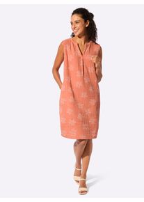 Sommerkleid Inspirationen "Kleid", Damen, Gr. 48, Normalgr&ouml;&szlig;en, papaya, ecru, Web, 100% Baumwolle, bedruckt, gebl&uuml;mt, gemustert, mehrfarbig, knielang, Rundhals, Kleider Sommerkleid