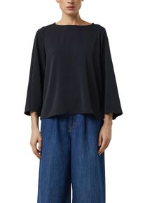 Shirtbluse comma, Damen, Gr. 42, navy, Web, Obermaterial: 100% Baumwolle, unifarben, weit h&uuml;ftlang, Rundhals, abgesteppte Kante, Blusen Shirtbluse, 3/4-Arm mit weiten &Auml;rmeln