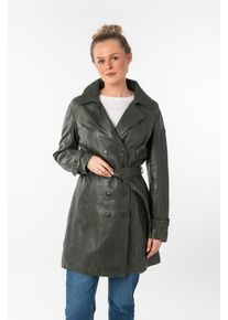 Ledermantel Mauritius "GWTaresa", Damen, Gr. 44 (XXL), gr&uuml;n, Obermaterial: 100% Schafsleder. Futter: 100% Baumwolle. &Auml;rmelfutter: 100% Polyester, unifarben, l&auml;ssig geschnitten knielang, mit Riegel, M&auml;ntel Ledermantel, Leder-Trenchcoat mit Bindeg&uuml;rtel