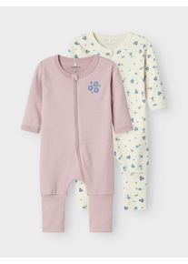 Pyjama name it "NBFNIGHTSUIT 2P ZIP FF JET FLOWER NOOS", M&auml;dchen, Gr. 68, gr&uuml;n (jet stream), Jersey, Obermaterial: 100% Baumwolle, bedruckt, regular fit kn&ouml;chellang, Rundhals, Homewear-Sets Pyjama