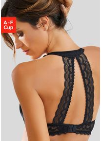 Neckholder-BH Lascana, Damen, Gr. 80, Cup B, schwarz, Microtouch, Obermaterial: 90% Polyamid, 10% Elasthan, BHs Neckholder-BH, mit dekorativem Spitzenr&uuml;cken und Komfort-Nackentr&auml;ger, sexy Dessous, Topseller