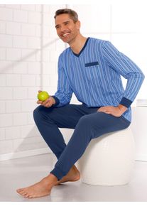 Schlafanzug, Herren, Gr. 44/46, blau (himmelblau, dunkelblau), 100% Baumwolle, Homewear-Sets Schlafanzug