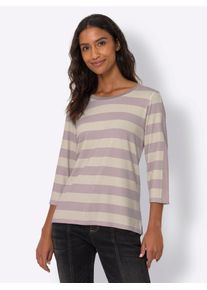 3/4-Arm-Shirt Heine "Druck-Shirt", Damen, Gr. 38, rosa (ros&eacute;, elfenbein, geringelt), 95% Viskose, 5% Elasthan, gemustert, gestreift, mehrfarbig, Rundhals, Shirts 3/4-Arm-Shirt