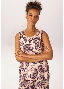 Blusentop Aniston CASUAL, Damen, Gr. 42, hellbeige, marine, bordeaux, sand, Web, Obermaterial: 100% Viskose, Paisley, bedruckt, gemustert, figurumspielend h&uuml;ftlang, Rundhals, Blusen Blusentop, mit trendigem Paisley-Muster - jedes Teil ein Unikat - NEUE KOLLEKTION