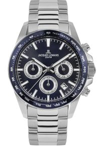 Chronograph Jacques Lemans "Liverpool", silber (silberfarben, dunkelblau), Armbanduhren, Herren, Chronograph, Quarzuhr, Armbanduhr, Herrenuhr, Edelstahlarmband,bis 20 bar wasserd.