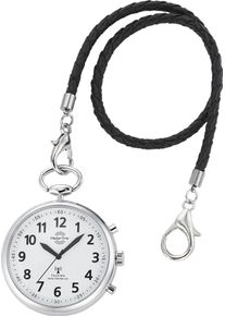 Taschenuhr MASTER TIME "Sprechende Taschenuhr", silber (silberfarben), Taschenuhren, Herren, Taschenuhr, sprechende Funkuhr, Quarzuhr, Status Funkempfang, 4 Alarmzeiten