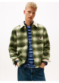 Karohemd Tommy Jeans "CHECK TEDDY OVERSHIRT", Damen, Gr. M, N-Gr, dunkelgr&uuml;nery, check, Web, Obermaterial: 100% Polyester, regular fit normal, Rundhals, eingesetzt Manschette, Hemden Karohemd, Overshirt Jacke Holzf&auml;ller kRegular fit mit Rundhalsausschnitt