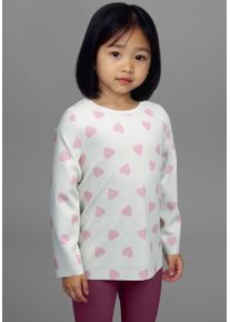 Langarmshirt Kidsworld "2er Pack 1x Herzen + 1x Unifarben Shirts", M&auml;dchen, Gr. 104/110, rot (bordeaux, gemustert herzen), Single Jersey, Obermaterial: 95% Baumwolle, 5% Elasthan, bedruckt, Basic h&uuml;ftbedeckend, Rundhals, Shirts Langarmshirt, 2er Pack Shirts mit Herzen