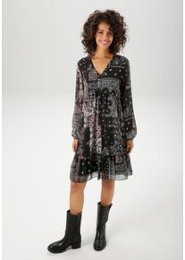 Tunikakleid Aniston CASUAL, Damen, Gr. 48, N-Gr, rosa (schwarz, wei&szlig;, rosa), Chiffon, Obermaterial: 100% Polyamid. Futter: 100% Polyester, Paisley, bedruckt, figurumspielend kniefrei, V-Ausschnitt, elastischer Bund mit Gummizug, Kleider Tunikakleid, im fantasievollen Paisley-Muster-Mix, Topseller