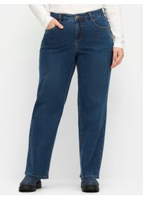 5-Pocket-Jeans sheego, Damen, Gr. 52, Normalgr&ouml;&szlig;en, blau (dunkelblau denim), 99% Baumwolle, 1% Elasthan, unifarben, lang, Jeans 5-Pocket-Jeans