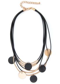 Kette mit Anh&auml;nger Firetti "mehrreihig runde Pl&auml;ttchen Bicolor", gold (schwarz, gelbgoldfarben), Halsketten, Damen, Metall Polyester, L: 55, Metall, Polyester, Kette mit Anh&auml;nger