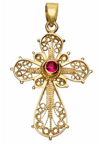 Kreuzanh&auml;nger Firetti "Schmuck Geschenk Gold 375 Halsschmuck Anh&auml;nger Halskette Kreuz", gold (gelbgold, 375, rot, rot), Schmuckanh&auml;nger, Damen, Gelbgold 375, 1,37 g, Kreuzanh&auml;nger, mit Rubin