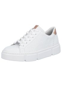 Plateausneaker Rieker, Damen, Gr. 41, wei&szlig;, Lederimitat, Schuhe Plateausneaker, mit metallicfarbenen Akzenten, Freizeitschuh, Halbschuh, Schn&uuml;rschuh, Topseller