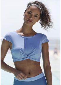 active by Lascana Crop-Bikini-Top LASCANA ACTIVE "Oceana", Damen, Gr. 44, Cup C/D, blau (hellblau), Recycling-Polyamid, Bikini-Oberteile Crop-Bikini-Top, mit modischer Knotenoptik