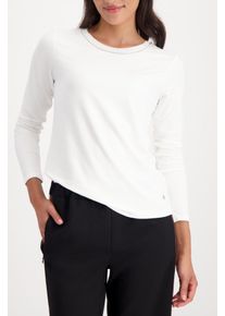 Langarmshirt monari "Shirt Basic Schmuck Kette", Damen, Gr. 34, wei&szlig; (off, wei&szlig;), Web, Obermaterial: 70% Viskose, 25% Modal, 5% Elasthan, unifarben, regular fit taillenbedeckt, Rundhals, eingesetzt abgesteppte Kante, Shirts Langarmshirt, Regular fit mit Rundhalsausschnitt