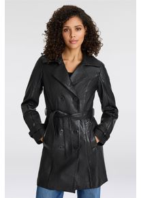 Ledermantel Mauritius "GWTaresa", Damen, Gr. 44 (XXL), schwarz, Obermaterial: 100% Schafsleder. Futter: 100% Baumwolle. &Auml;rmelfutter: 100% Polyester, unifarben, l&auml;ssig geschnitten knielang, mit Riegel, M&auml;ntel Ledermantel, Leder-Trenchcoat mit Bindeg&uuml;rtel