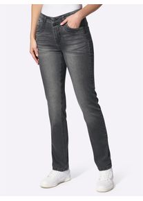 Bequeme Jeans Heine, Damen, Gr. 46, Normalgr&ouml;&szlig;en, grau (grau denim), 81% Baumwolle, 17% Polyester, 2% Elasthan, unifarben, lang, Jeans Bequeme Jeans