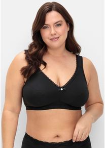 Entlastungs-BH sheego, Damen, Gr. 100, Cup D, schwarz, 95% Baumwolle, 5% Elasthan, Netzmaterial:100% Polyamid, Spitze:10% Elasthan, 90% Polyamid, BHs Entlastungs-BH