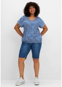 Jeansbermudas sheego, Damen, Gr. 44, Normalgr&ouml;&szlig;en, blau (blau denim), 99% Baumwolle, 1% Elasthan, unifarben, kurz, Jeans Jeansbermudas