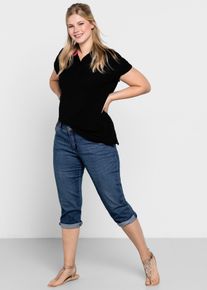 5-Pocket-Jeans sheego, Damen, Gr. 58, Normalgr&ouml;&szlig;en, blau (blau denim), 75% Baumwolle, 24% Polyester, 1% Elasthan, unifarben, 3/4-L&auml;nge, Jeans 5-Pocket-Jeans