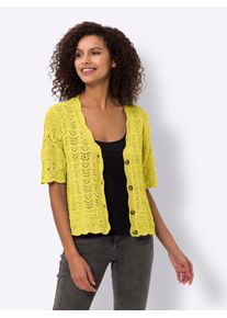 Cardigan Heine, Damen, Gr. 48, gr&uuml;n (limone), 74% Baumwolle, 26% Polyamid, unifarben, Strickjacken Cardigan