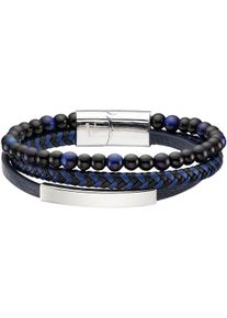 Lederarmband Bruno Banani "Schmuck", schwarz (edelstahlfarben, blau, schwarz, blau, schwarz), Armb&auml;nder, Damen, 21cm, Edelstahl Leder, Edelstahl, Leder, Lederarmband, mit Tigerauge (synth.)