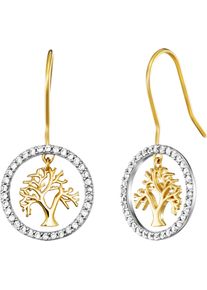 Paar Ohrhaken Engelsrufer "Lebensbaum", gold (silberfarben, gelbgoldfarben, kristallwei&szlig;, kristallwei&szlig;), Ohrringe, Damen, Silber 925 (Sterlingsilber), Paar Ohrhaken, Made in Germany - mit Zirkonia (synth.)
