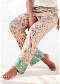 Schlafhose Lascana, Damen, Gr. 44/46, N-Gr, rosa (rosa, schilfgr&uuml;n), Single Jersey, Obermaterial: 60% Polyester, 36% Viskose, 4% Elasthan, gebl&uuml;mt, figurumspielend lang, Hosen Schlafhose, im Blumen Allover-Druck