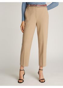 Webhose Tommy Hilfiger "PUNTO SLIM STRAIGHT PANT", Damen, Gr. 46, N-Gr, beige (classic beige), Web, Obermaterial: 68% Polyester, 28% Viskose, 4% Elasthan, meliert, slim fit kniefrei, Hosen Webhose, mit B&uuml;gelfalten, Metalllabel