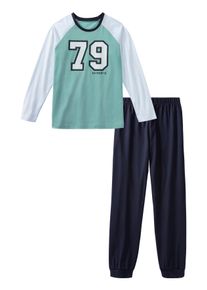 Pyjama AUTHENTIC LE JOGGER, Jungen, Gr. 170/176, blau, Single Jersey, Obermaterial: 100% Baumwolle, bedruckt, Basic, Rundhals, abgesteppte Kante, Homewear-Sets Pyjama, Schlafanzug mit gro&szlig;em College-Print vorn