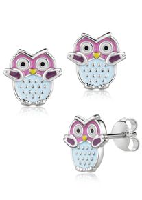Paar Ohrstecker Firetti "Schmuck Geschenk Silber 925 Ohrschmuck Eule", bunt (silberfarben, hellblau, rosa, violett, gelb, wei&szlig;), Ohrringe, M&auml;dchen, Silber 925 (Sterlingsilber), Paar Ohrstecker, Made in Germany