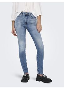 Skinny-fit-Jeans Only "ONLFOREVER ICON HW SK LAK DNM GEN476NOOS", Damen, Gr. 27, L&auml;nge 32, blau (light medium blau denim), Denim/Jeans, Obermaterial: 97% Baumwolle, 3% Elasthan, Destroyed-Effekte, Jeans Skinny-fit-Jeans, mit Destroyed Effekt