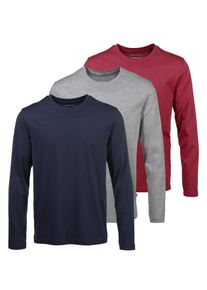 MAN'S WORLD Langarmshirt MAN'S WORLD "neue Farbe ", Herren, Gr. 40/42 (XS), bunt (rot, marine, grau, meliert), Single Jersey, Graumeliert (Obermaterial): 90% Baumwolle, 10% Viskose. Obermaterial: 100% Baumwolle, unifarben, Basic, regular fit, Rundhals, normaler Saum, Shirts Langarmshirt, Langarm, unifarben, aus Baumwolle, im 3er-Pack, Topseller