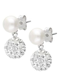 Paar Ohrstecker Firetti "Schmuck Geschenk Ohrschmuck Perlohrstecker Glitzer", bunt (silberfarben, wei&szlig;, wei&szlig;), Ohrringe, Damen, 6mm, Perlen Silber 925 (Sterlingsilber), Perlen, Silber 925 (Sterlingsilber), Paar Ohrstecker, mit Kristall - mit S&uuml;&szlig;wasserzuchtperle