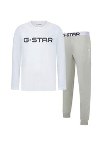 G-Star Raw Pyjama G-STAR "STONE, LONG SLEEVE T-SHIRT & CUFFED PANTS SLEEP SET", Herren, Gr. XL, hellwei&szlig;, grau marl, Jersey, Obermaterial: 95% Baumwolle, 5% Elasthan, unifarben, regular fit lang, Rundhals, Homewear-Sets Pyjama, in elastischer Baumwoll-Qualit&auml;t, Regular Fit