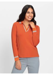Poloshirt Inspirationen "Poloshirt", Damen, Gr. 38, orange (orange, sand, gemustert), 50% Modal, 44% Polyester, 6% Elasthan, gemustert, mehrfarbig, unifarben, V-Ausschnitt, Shirts Poloshirt