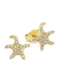 Paar Ohrstecker Firetti "Seestern-Design Silber gelbgoldfarben vergoldet", gelbgoldfarben, kristallwei&szlig;, kristallwei&szlig;, Ohrringe, Damen, Silber 925 (Sterlingsilber), Paar Ohrstecker, mit Zirkonia (synth.)
